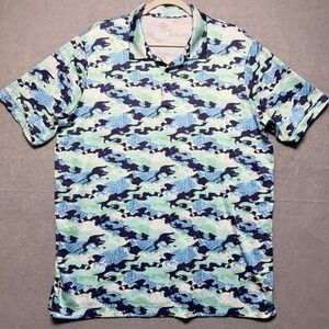 Caddy Cart Mens Camo Snakeskin Performance Golf Polo Shirt Blue Mint‎ Large